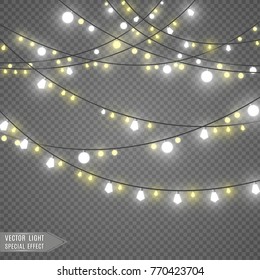 Christmas lights isolated on transparent background. Vector illustration.