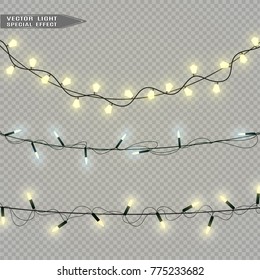 Christmas lights isolated on transparent background. Vector illustration.