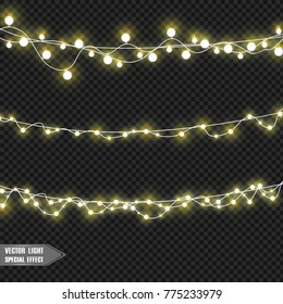 Christmas lights isolated on transparent background. Vector illustration.