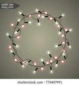 Christmas lights isolated on transparent background. Vector illustration.