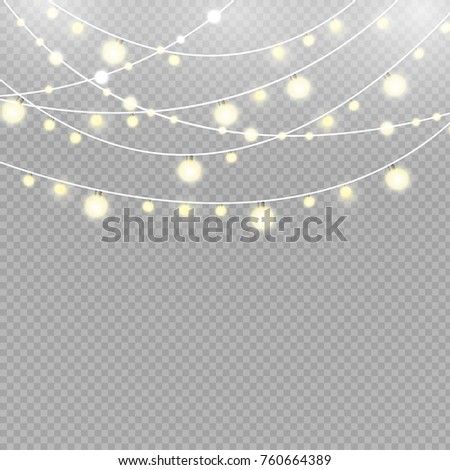 Christmas lights isolated on transparent background. Vector illustration of xmas glowing lights.