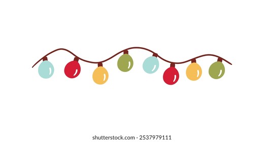 Christmas Lights Isolated on white Background. Festive Colorful Christmas Lights String Decoration. Vector Graphic for Christmas Cards, Banners, Poster, Web