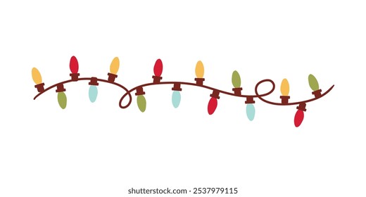 Christmas Lights Isolated on white Background. Festive Colorful Christmas Lights String Decoration. Vector Graphic for Christmas Cards, Banners, Poster, Web