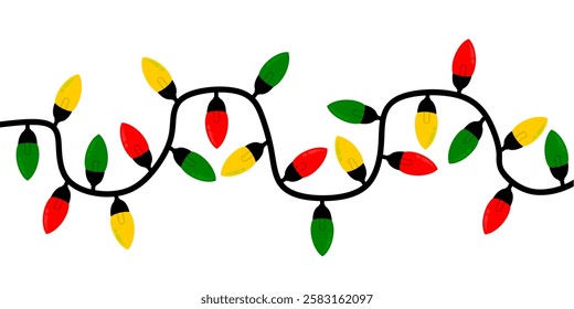 Christmas lights isolated on white backgound. Festive colorful christmas lights string decoration. Xmas bulb. Vector graphic lamp for digital or print purpose