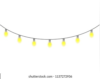 Christmas lights isolated realistic design elements. Glowing lights for Xmas Holiday cards, banners, posters, web design. Garlands decorations. Led neon lamp