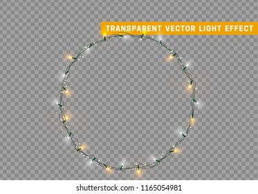 Christmas lights isolated realistic design elements. Xmas glowing lights. Garlands, Christmas decorations.