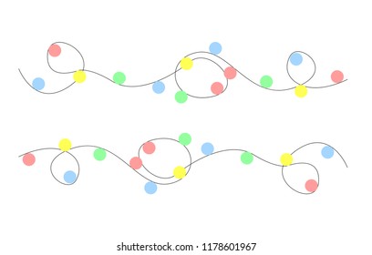 Christmas lights isolated realistic design elements. Glowing lights for the Christmas holidays, banners, posters, web design. Ornaments of a garland.