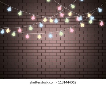 Christmas lights isolated realistic design elements. Glowing lights for Xmas Holiday cards, banners, posters, web design. Garlands decorations. Led neon lamp