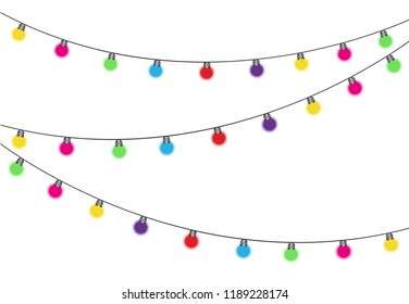 Christmas lights isolated realistic design elements. Glowing lights for the Christmas holidays, banners, posters, web design. Ornaments of a garland.