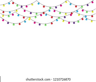 Christmas lights isolated realistic design elements. Glowing lights for Xmas Holiday cards, banners, posters, web design. Garlands decorations. Led neon lamp