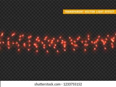 Christmas lights, isolated realistic design elements on transparent background. Xmas decorations glow light garlands.