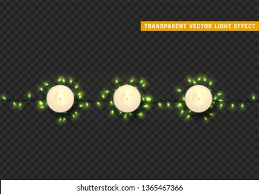 Christmas lights, isolated realistic design elements on transparent background.