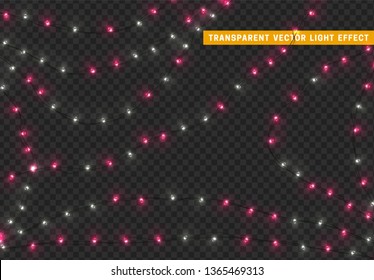 Christmas lights, isolated realistic design elements on transparent background.
