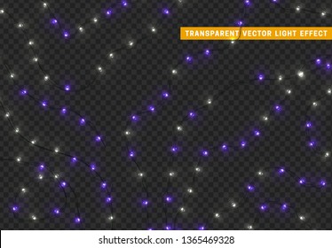 Christmas lights, isolated realistic design elements on transparent background.