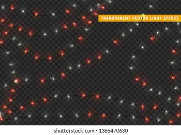 Christmas lights, isolated realistic design elements on transparent background.