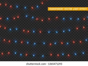 Christmas lights, isolated realistic design elements on transparent background.