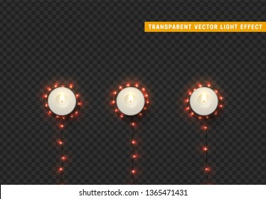 Christmas lights, isolated realistic design elements on transparent background.