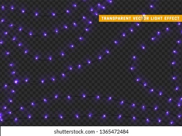 Christmas lights, isolated realistic design elements on transparent background.