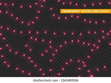 Christmas lights, isolated realistic design elements on transparent background.