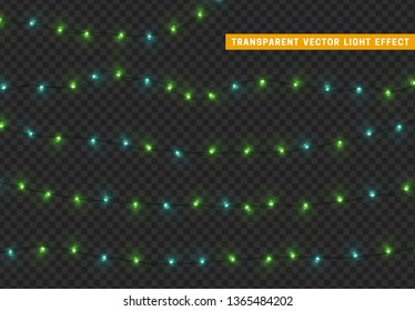 Christmas lights, isolated realistic design elements on transparent background.