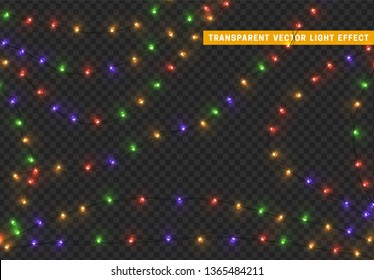 Christmas lights, isolated realistic design elements on transparent background.