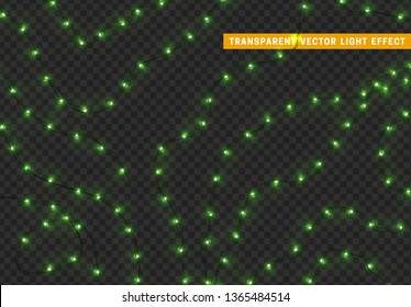 Christmas lights, isolated realistic design elements on transparent background.