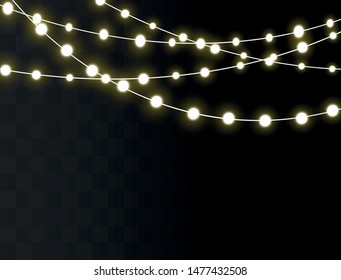 Christmas lights isolated realistic design elements. Glowing lights for Xmas Holiday.Led neon lamp