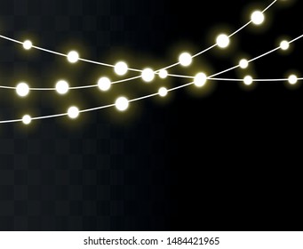 Christmas lights isolated realistic design elements. Glowing lights for Xmas Holiday.Led neon lamp