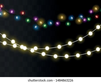 Christmas lights isolated realistic design elements. Glowing lights for Xmas Holiday.Led neon lamp