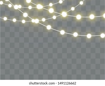 Christmas lights isolated realistic design elements. Glowing lights for Xmas Holiday.Led neon lamp