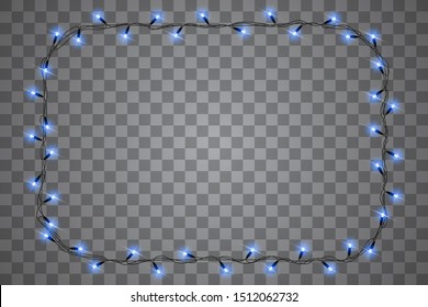 Christmas lights isolated realistic design elements. Glowing lights for Xmas Holiday cards, banners, posters, web design. Garlands decorations. Vector illustration.