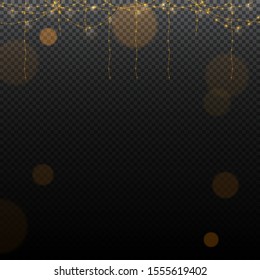 Christmas lights isolated realistic design elements. Glowing lights for Xmas Holiday greeting card design. Garlands, Christmas decorations. Christmas decoration isolated realistic luminous garland