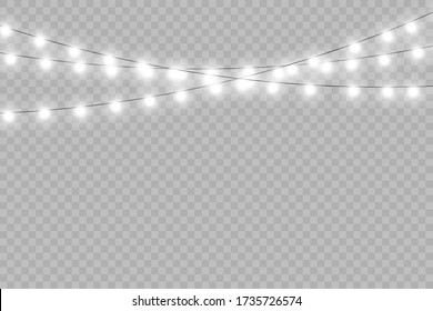Christmas lights isolated realistic design elements. Glowing lights for Xmas Holiday cards, banners, posters, web design.