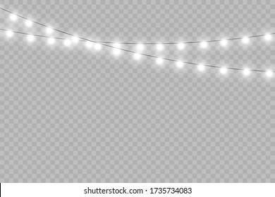 Christmas lights isolated realistic design elements. Glowing lights for Xmas Holiday cards, banners, posters, web design.