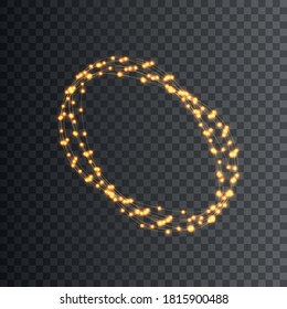 Christmas lights isolated realistic design elements. Glowing lights for Christmas holiday cards, banners, posters, web designs. Garland decorations. LED neon lights