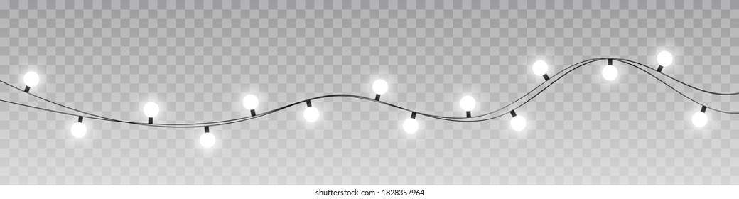 Christmas lights isolated realistic design elements. Glowing lights for Xmas Holiday cards, banners, posters, web design