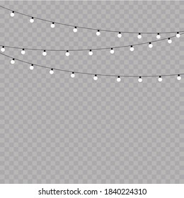 Christmas lights isolated realistic design elements. Glowing lights for Xmas Holiday cards, banners, posters, web design.