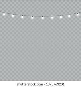 Christmas lights isolated realistic design elements. Glowing lights for Xmas Holiday cards, banners, posters, web design.