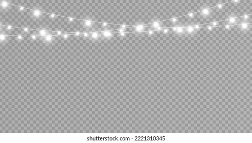 Las luces de Navidad aislaron elementos de diseño realistas. Luces brillantes para tarjetas navideñas, carteles, afiches, diseño web. Ilustración vectorial libre de regalías de acciones. PNG