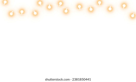 Christmas lights isolated realistic design elements. Glowing lights for Xmas Holiday cards, banners, posters, web design. Garlands decorations. Led neon lamp. PNG