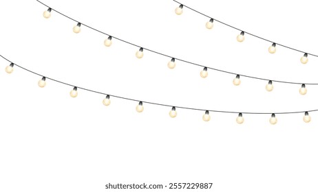 Christmas lights isolated realistic design elements. Glowing Garland for Holiday cards, banners, posters, web design