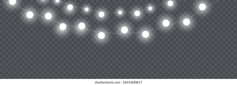 Christmas lights isolated realistic design elements. Glowing lights for Xmas Holiday cards, banners, posters, web design.