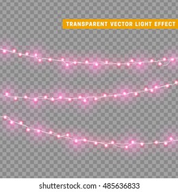Christmas lights isolated realistic design elements. Glowing lights for Xmas Holiday greeting card design. Garlands, Christmas decorations.