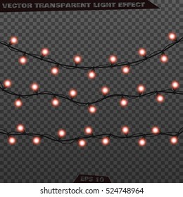 Christmas lights isolated realistic design elements vector. Christmas decoration. Glowing lights for Xmas Holiday greeting card design. Garlands, Christmas decorations.