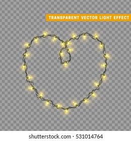 Christmas lights isolated realistic design elements. Glowing lights for Xmas Holiday greeting card design. Garlands, Christmas decorations. Led neon lamp