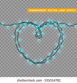 Christmas lights isolated realistic design elements. Glowing lights for Xmas Holiday greeting card design. Garlands, Christmas decorations. Led neon lamp