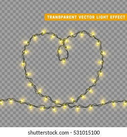 Christmas lights isolated realistic design elements. Glowing lights for Xmas Holiday greeting card design. Garlands, Christmas decorations. Led neon lamp