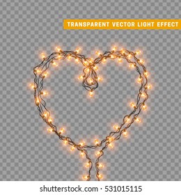 Christmas lights isolated realistic design elements. Glowing lights for Xmas Holiday greeting card design. Garlands, Christmas decorations. Led neon lamp