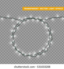 Christmas lights isolated realistic design elements. Glowing lights for Xmas Holiday greeting card design. Garlands, Christmas decorations. Led neon lamp