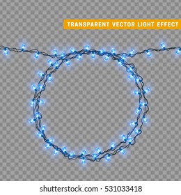 Christmas lights isolated realistic design elements. Glowing lights for Xmas Holiday greeting card design. Garlands, Christmas decorations. Led neon lamp. vector illustration